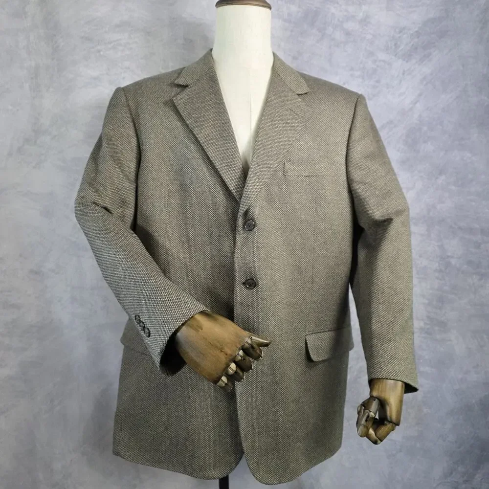 Versini Blazer Mens 46 Brown Black 100% Silk Italian Fabric Notch Lapel Jacket